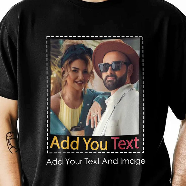 Custom T-Shirt with Personalized Photo & Text - Casual, Comfortable Short Sleeve Tee, Breathable Polyester, Machine Washable Menswear Top graphic tees masters 2025 merch men gifts Streetwear Black