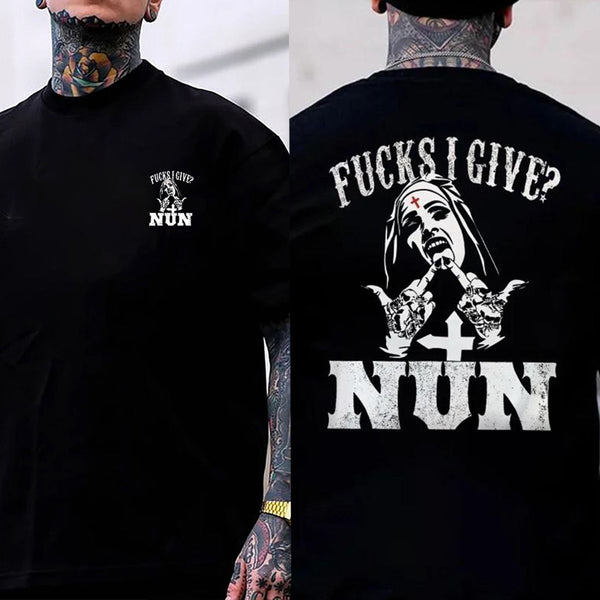 F@ck I Give Nun T-shirt - Double Sided Shirt, Sweatshirt, Hoodie, Unisex Shirt, Naughty Clothes Men, Menswear Classic, Classic Cotton Fabric, Cotton Fabric Menswear, Classic Menswear Oversized Pocket Sport Streetwear Black Crewneck Top graphic tees