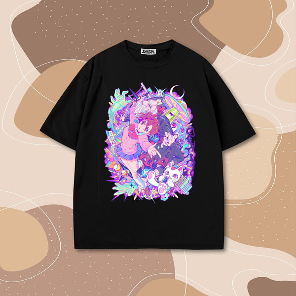 Dan Da Dan Anime Unisex Softstyle T-Shirt with Momo, Turbo Granny and Okarun, Japanese Cartoon Tee, Graphic Shirt for Comic Fans, Otaku Summer Streetwear Casual Black
