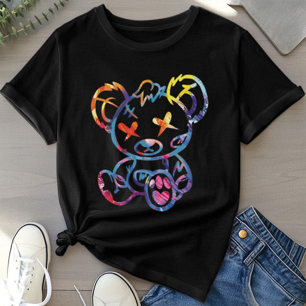 Emo Outfits Men's Cartoon Bear Print Round Neck Graphic Tee, Summer Clothes, Streetwear Graphic Tees, Regular Fit Casual Short Sleeve Crew Neck T-shirt for Summer