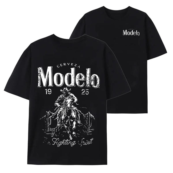 Unisex's Washed Distressed Modelo Cowboy Tee, Regular Fit Street Fashion Casual Comfy Short Sleeve Round Neck T-shirt for Daily Wear, All-match Top for Summer Streetwear Man Graphic Crewneck